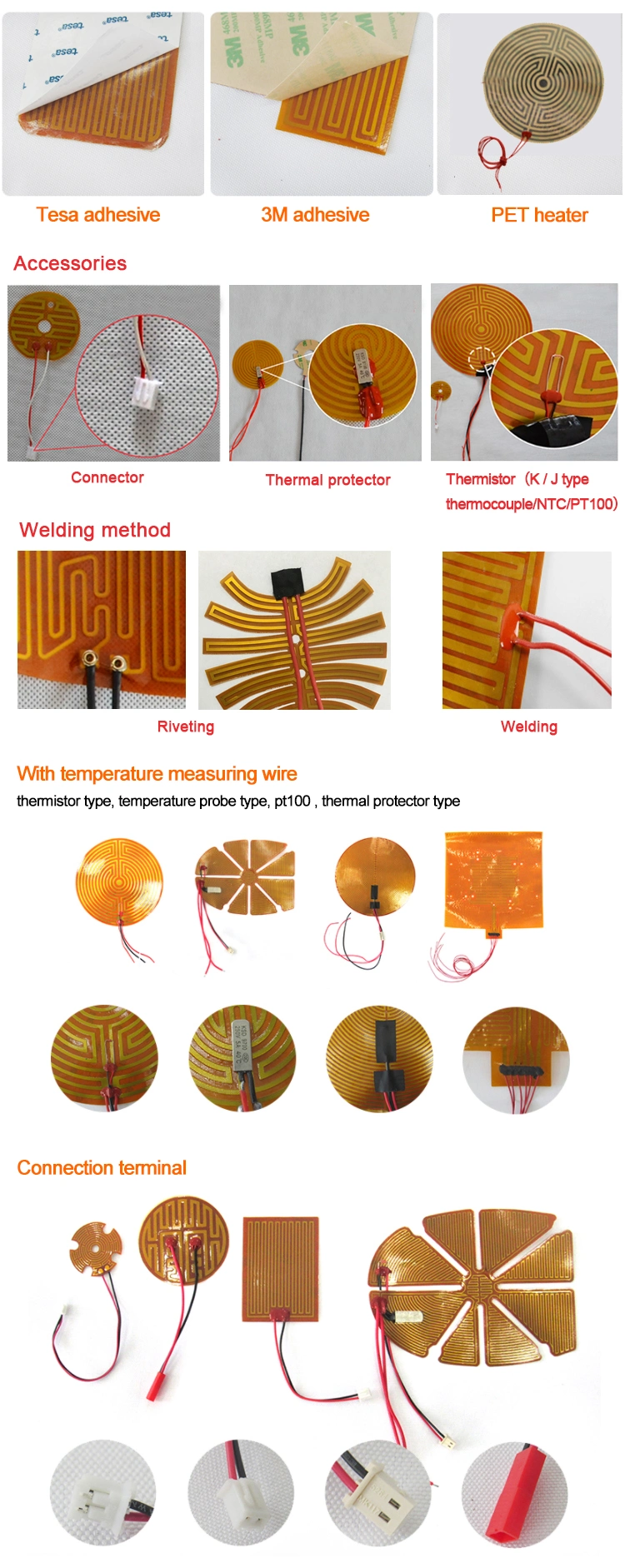 Custom 5V 12V 110V Industrial Electric Flexible Film Kapton Heater with 3m