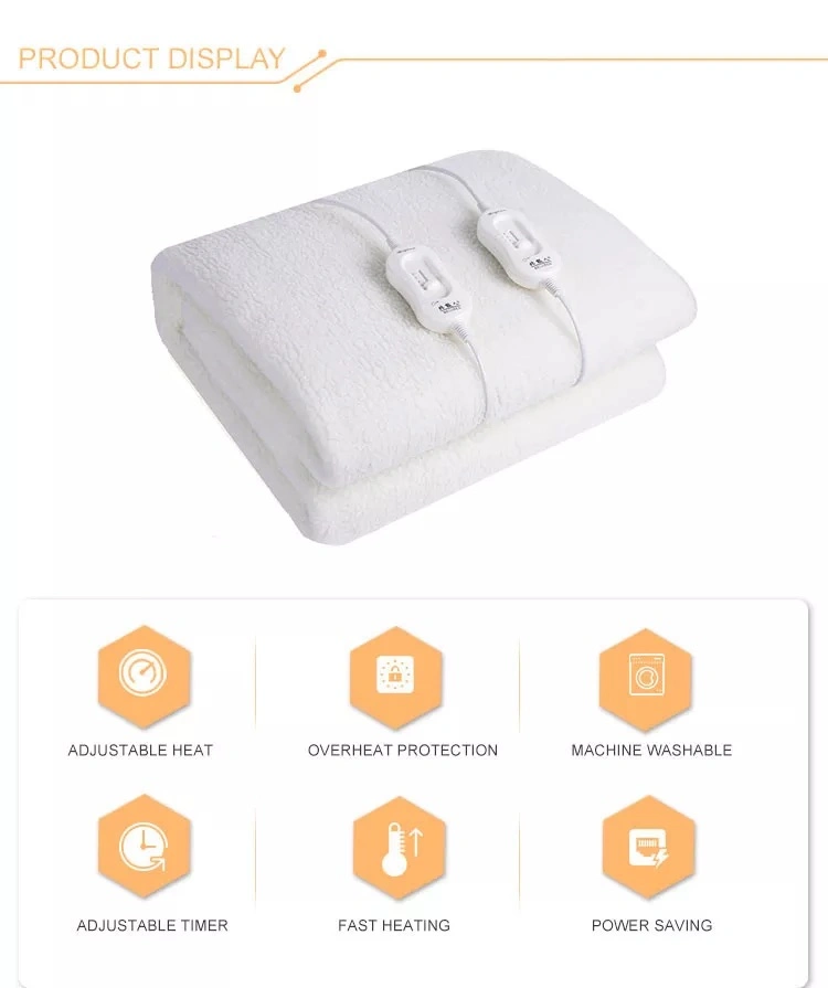 Home Heater Bed Warmer Safe Electric Blanket White 100% Polyester Hotel Heating Wire Overheating Protection System